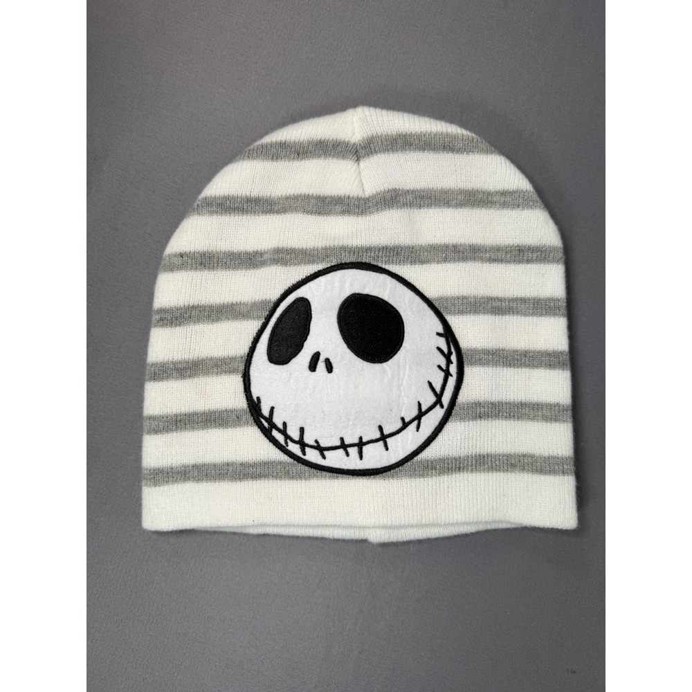 Disney Nightmare Before Christmas Jack Skellington Striped Beanie White Grey Hat